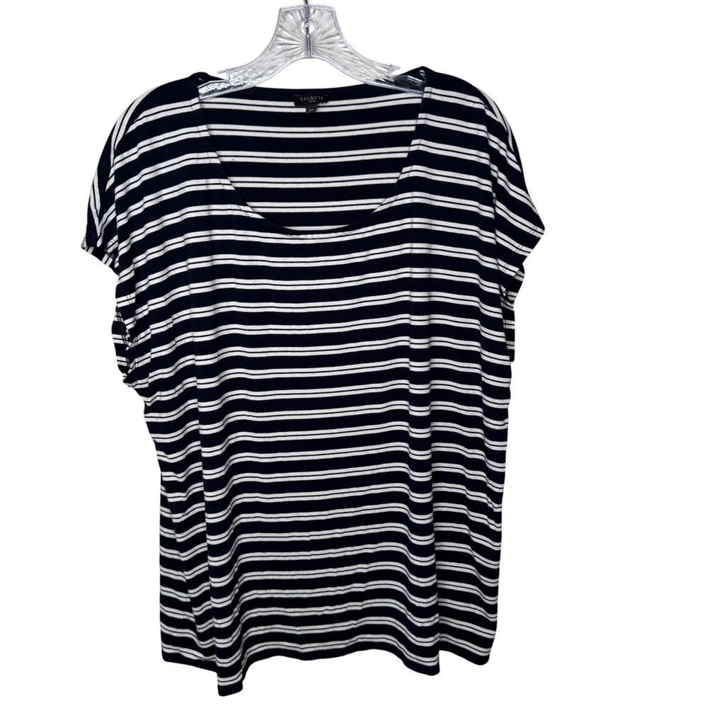 Talbots Woman Navy White Striped Scoop Neck Rayon Knit Top 2X Casual‎ Minimalist